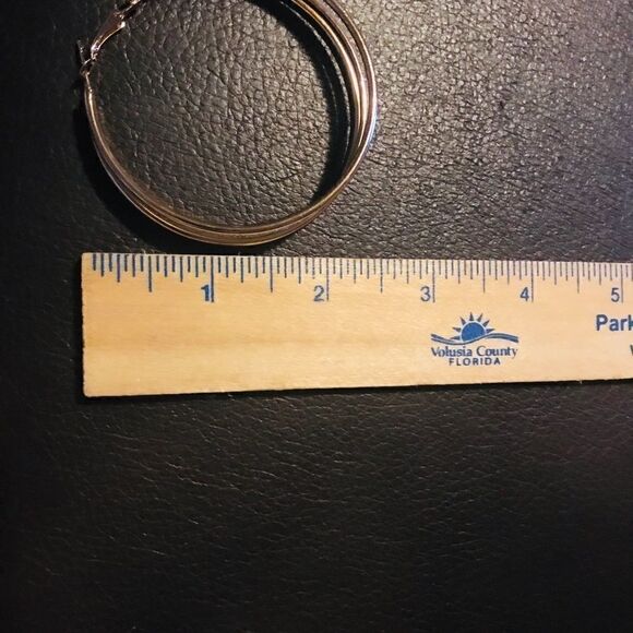 Gold Tone CZ Diamond Hoop Earrings - Picture 3 of 3